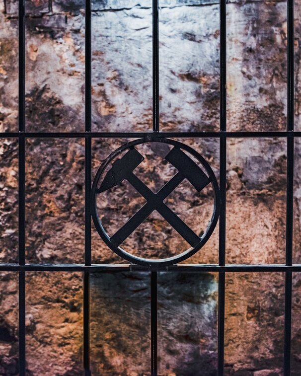 Metal Door with Hammer and Pick Symbol in Salt Works 